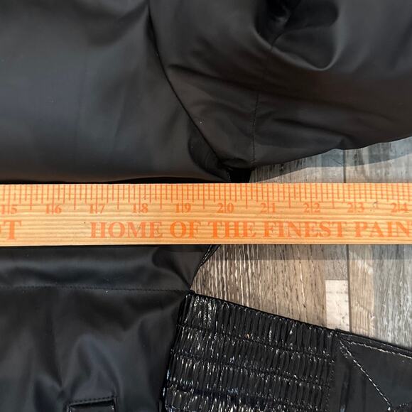 Maniere De Voir Matte & High Shine Belted Puffer Jacket Size 6 Black Mid Length - Picture 12 of 14
